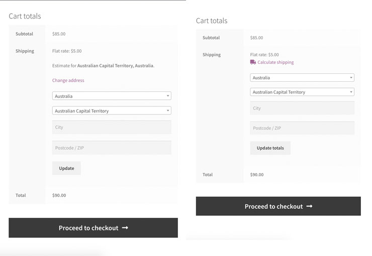 Changes to the WooCommerce default shipping UI.