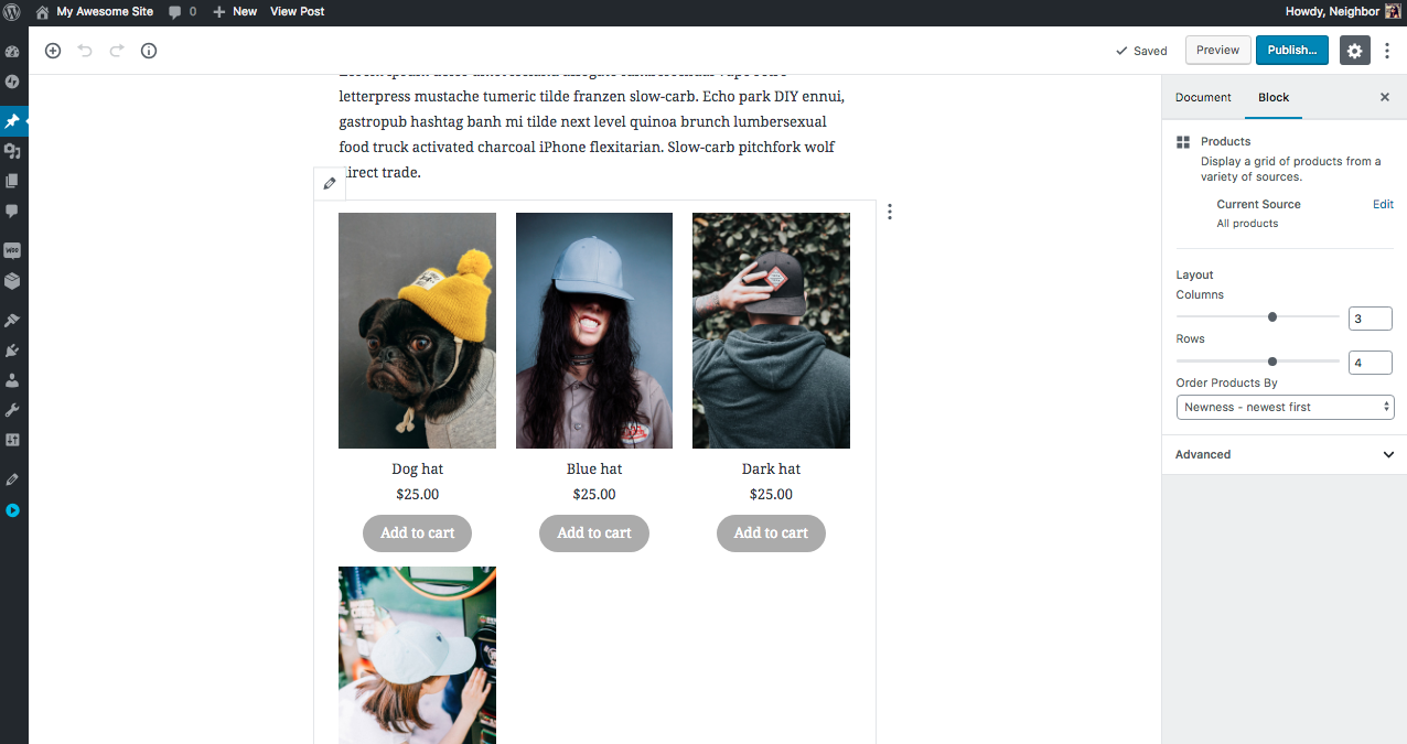 Updated order of products in WooCommerce block for Gutenberg